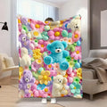 1pc Teddy Bear Floral Egg Pastel Print Flannel Blanket Soft and Comfortable, All-Season Blanket, Suitable for Travel Blankets